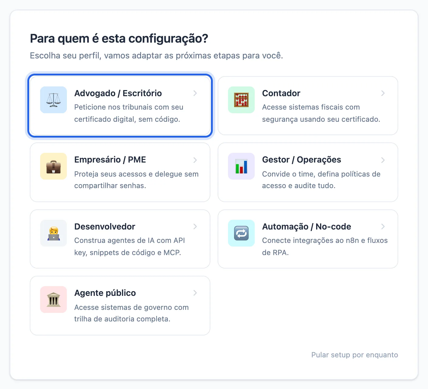 tela Para quem é esta configuração com os cartões de perfil, Advogado / Escritório em destaque